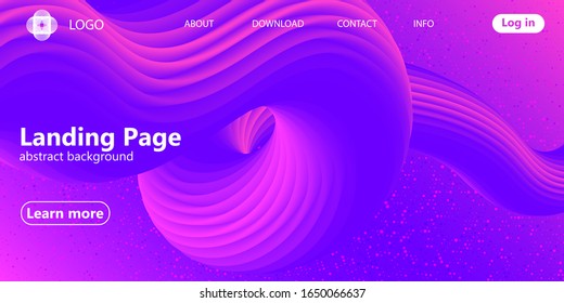 Purple background. Landing page. Fluid shape. Abstract flow. Trendy poster. Colorful futuristic gradient. Geometric background. 3d fluid banner.
