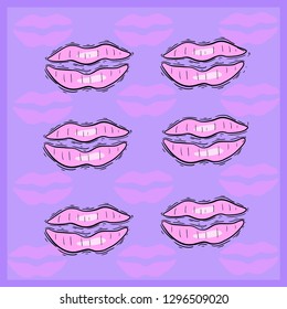 Purple background of the lips.Vector.