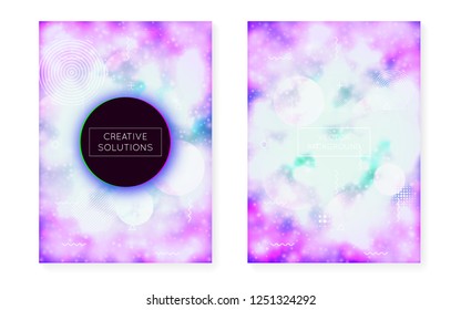 Purple background with liquid neon shapes. Luminous fluid. Fluorescent cover  with bauhaus gradient. Graphic template for placard, presentation, banner, brochure. Dazzling purple background.