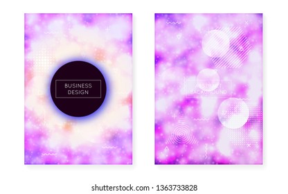 Purple background with liquid neon shapes. Luminous fluid. Fluorescent cover  with bauhaus gradient. Graphic template for book, annual, mobile interface, web app. Hipster purple background.