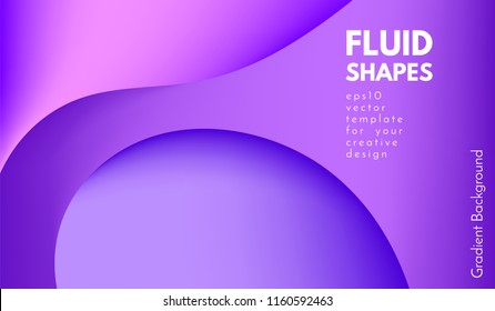 Purple Background with Liquid Shapes. Abstract Flow Poster. Trendy Gradients in Ultraviolet and Purple Colors. 3d Vector Illustration. Fluid Shapes Composition. Abstract Cover with Violet Gradient.
