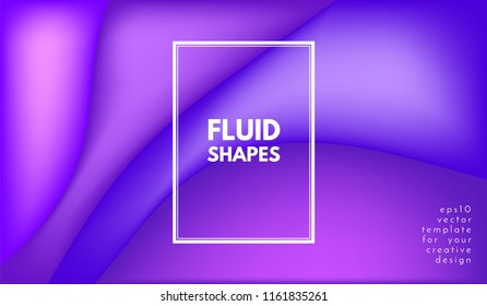 Purple Background with Liquid Shapes. Abstract Flow Poster. Trendy Gradients in Ultraviolet and Purple Colors. 3d Vector Illustration. Fluid Shapes Composition. Abstract Cover with Violet Gradient.