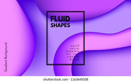 Purple Background with Liquid Shapes. Abstract Flow Poster. Trendy Gradients in Ultraviolet and Purple Colors. 3d Vector Illustration. Fluid Shapes Composition. Abstract Cover with Violet Gradient.