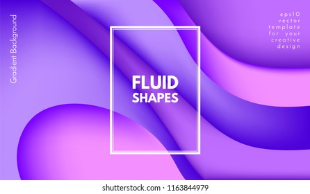 Purple Background with Liquid Shapes. Abstract Flow Poster. Trendy Gradients in Ultraviolet and Purple Colors. 3d Vector Illustration. Fluid Shapes Composition. Abstract Cover with Violet Gradient.