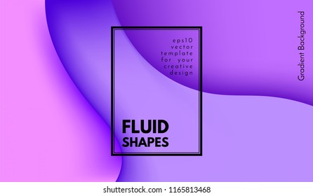 Purple Background with Liquid Shapes. Abstract Flow Poster. Trendy Gradients in Ultraviolet and Purple Colors. 3d Vector Illustration. Fluid Shapes Composition. Abstract Cover with Violet Gradient.