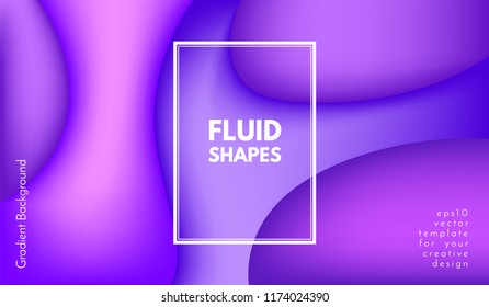 Purple Background with Liquid Shapes. Abstract Flow Poster. Trendy Gradients in Ultraviolet and Purple Colors. 3d Vector Illustration. Fluid Shapes Composition. Abstract Cover with Violet Gradient.