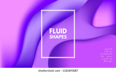 Purple Background with Liquid Shapes. Abstract Flow Poster. Trendy Gradients in Ultraviolet and Purple Colors. 3d Vector Illustration. Fluid Shapes Composition. Abstract Cover with Violet Gradient.