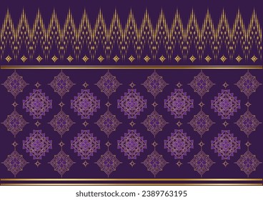 Purple background with luxurious gold Thai pattern printed on fabric or packaging paper or wallpaper.