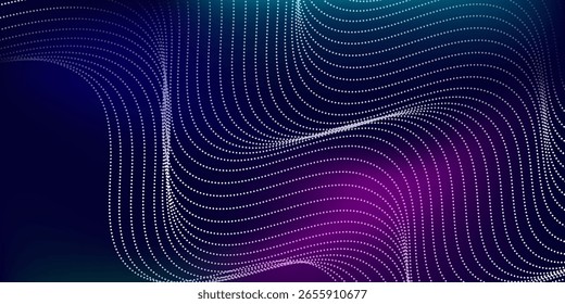 Fondo púrpura con muchas partículas brillantes. Malla de color de tecnología de la información