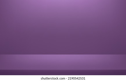 Purple background. Minimal 3d shelf. Room in the 3d. Vector illustration.