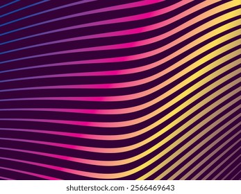 Purple background with multicolored gradient wavy lines. Minimal layout design template for web pages and business presentations.