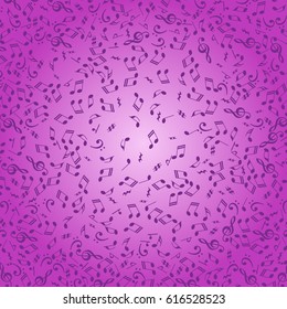 Purple background with music notes for graphic design.