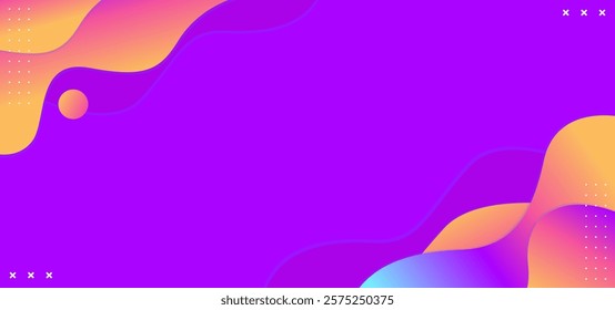 A purple background with orange and yellow waves