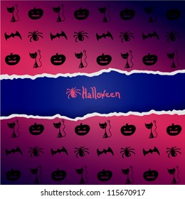 Purple background with pattern of Halloween characters. EPS10 vector.