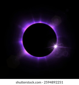 Purple background of planet glow. Total eclipse of the sun or moon in dark space