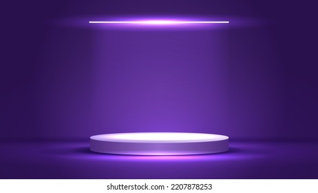 Purple background product showing pedestal scene with geometric platform. display stand stage showcase on the podium your product from customer in room. vector design.