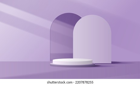 Purple background product showing pedestal scene with geometric platform. display stand stage showcase on the podium your product from customer in room. vector design.