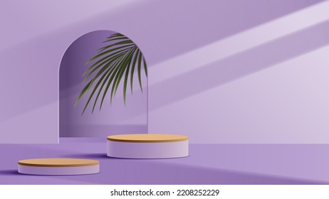 Purple background product showing pedestal scene with geometric platform. display stand stage showcase on the podium your product from customer in room. vector design.