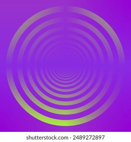 Purple background with radiating, concentric circles in yellow and green hues. Creates a sense of depth and movement, resembling a tunnel or vortex.