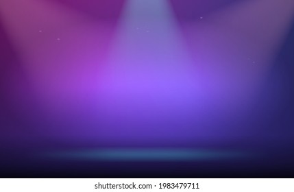 Purple background with rays from spotlights. Vector illustration.