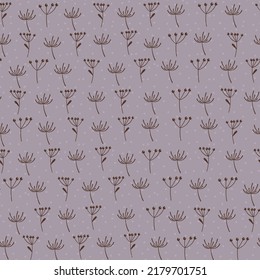 Purple background, seamless pattern with seeds and berries