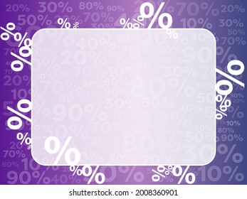 Purple background with small percent. Banner with percentage 10 20 30 40 50 60 70 80 90 for sales or promotion.