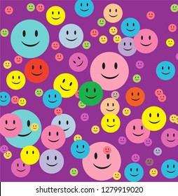 Purple Background Smiley Emotions Cute Pattern Stock Vector (Royalty ...