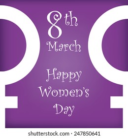 a purple background with text and a women's sign