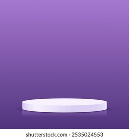 Vector de fondo púrpura 3d con podio blanco. Sala de estudio abstracto 3D con podio pedestal. Espacio para la venta de productos en el Sitio web. Ilustración vectorial.