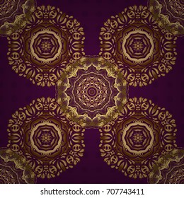 Purple background. Vector luxury purple background with golden elements. Glitter background. Golden seamless pattern.