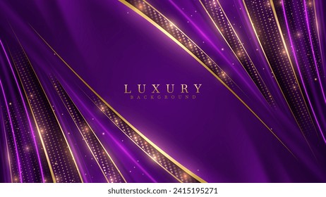 violetter Hintergrund mit lebhaften violetten Neonbeleuchtung, goldene Kurven und Bokeh. Moderne Luxus-Szene. Vektorgrafik.