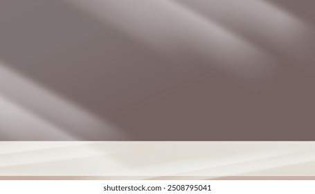 Parede de fundo roxa com sombra, Light.Studio Room e 3d pódio para produto cosmético, luz branca na cozinha interior vazia.Backdrop Banner Creme cor com luz solar borrada Textura no chão