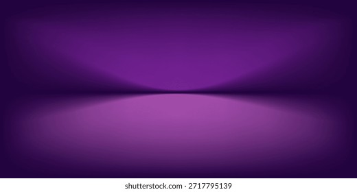 Pared de fondo púrpura Sala de estudio con focos, sombra en el piso. Espectáculo de escenario de fondo violeta oscuro vacío con luz de neón para la presentación del producto, soporte de podio de exhibición de hiedra 3D de Vector, eps.10