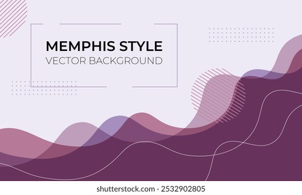 A purple background with a white border and the words "Memphis Style" written in white. The background is abstract and has a wave-like pattern