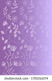 
Purple background with white leaves, flowers .Vector. Space for text.