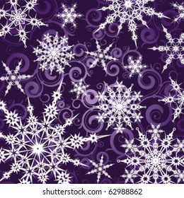 Fondo púrpura con copos de nieve blancos