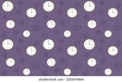purple background and yellow clocks