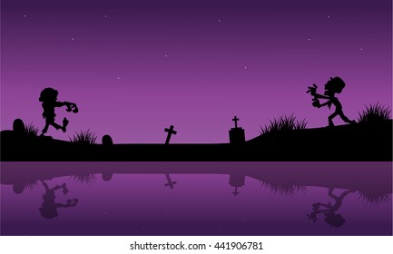 Purple backgrounds Halloween zombie vector art illustration