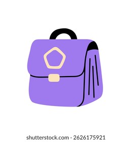 Purple backpack with flap, clasp, and handle, ideal for school or everyday use