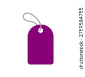 purple baggage identification tag icon with gray string loop symbol for travel luggage label retail price tag and passenger identification vector design isolated on white background