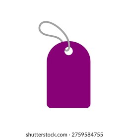 purple baggage identification tag icon with gray string loop symbol for travel luggage label retail price tag and passenger identification vector design isolated on white background