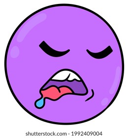 violetter Kugelkopf schläft bis zum Ertrinken, Vektorgrafik Karton Emoticon. Symbolzeichnung
