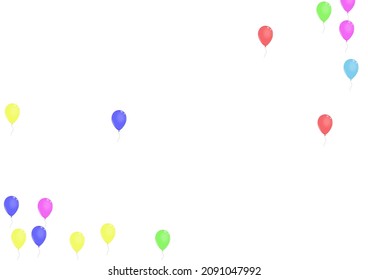 Purple Ballon Background White Vector. Balloon Birthday Border. Red Streamers. Blue Toy. Baloon Art Illustration.