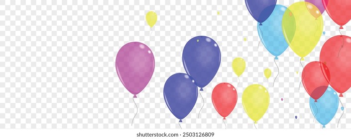 Purple Balloon Background Transparent Vector. Surprise Holiday Banner. Bright Entertainment. Green Confetti. Toy Festival Set.