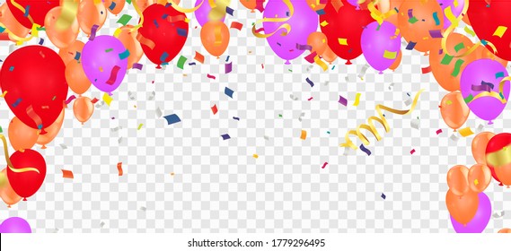 Purple balloons, confetti concept design Party, Celebration Vector illustration.