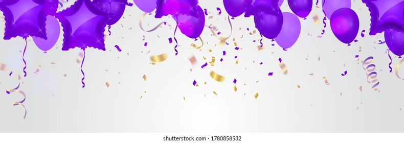 Purple balloons, confetti concept design Party, Celebration Vector illustration.