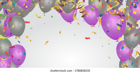 Purple balloons, confetti concept design Party, Celebration Vector illustration.