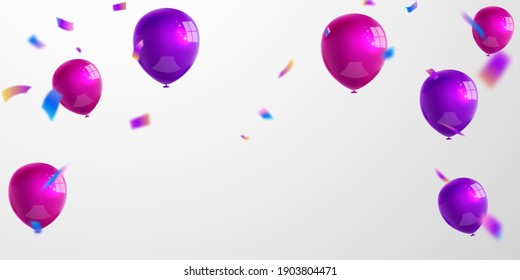 purple balloons fame concept design template holiday Happy Day, background Celebration Vector illustration.