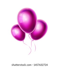 Purple Balloons Group And Bunch Isolated On White Background. Glossy And Shiny Realistic Helium Ballon. Decoration For Birthday, Party, Wedding, Other Holidays. Vector Object And Illustration. EPS10