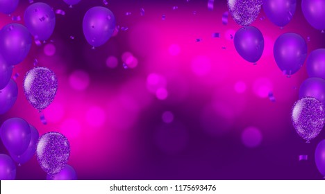 Purple balloons Happy Day greeting background. Celebration Vector illustration.